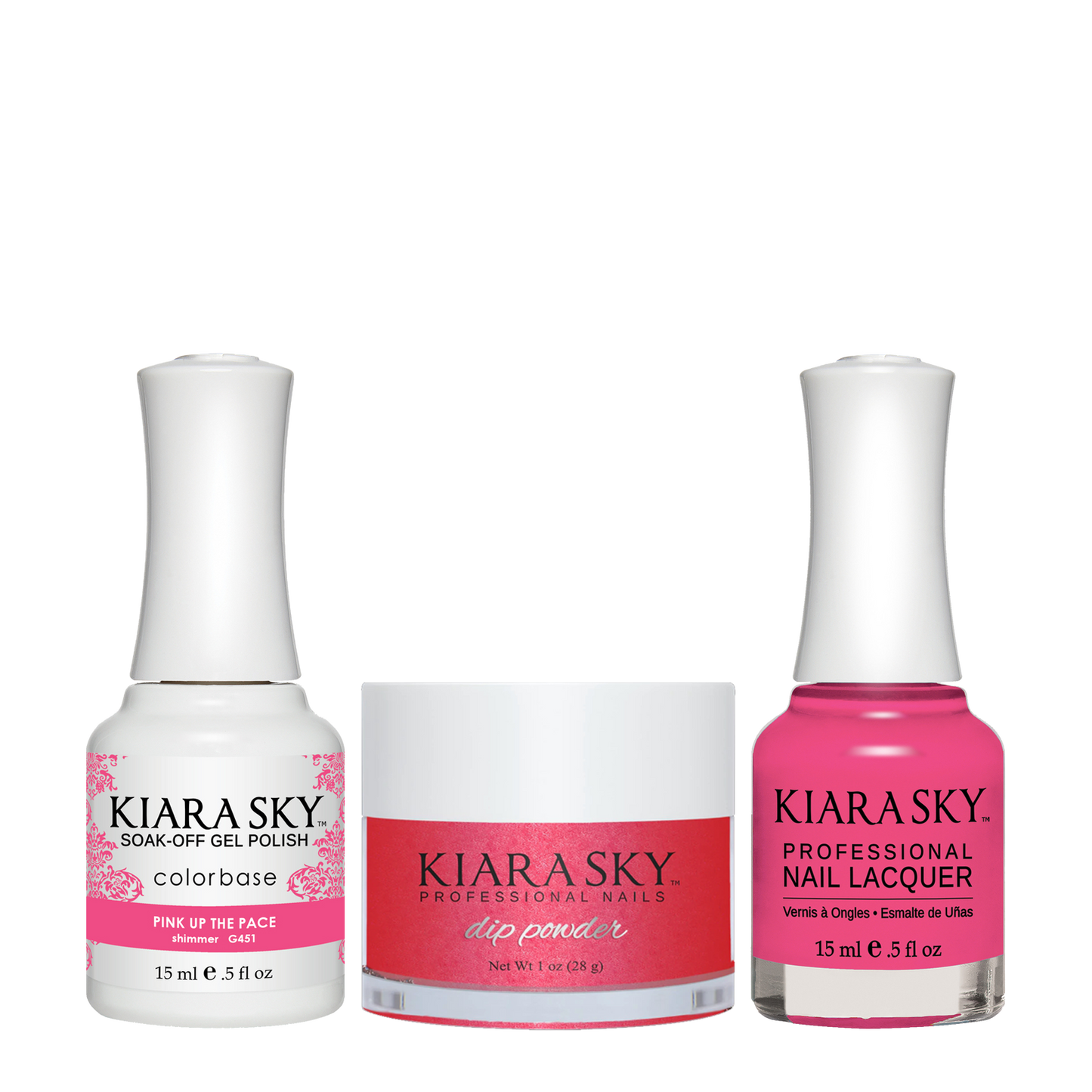 Kiara Sky 3in1 Dipping Powder + Gel Polish + Nail Lacquer, DGL 451, Pink-Up-The-Pace