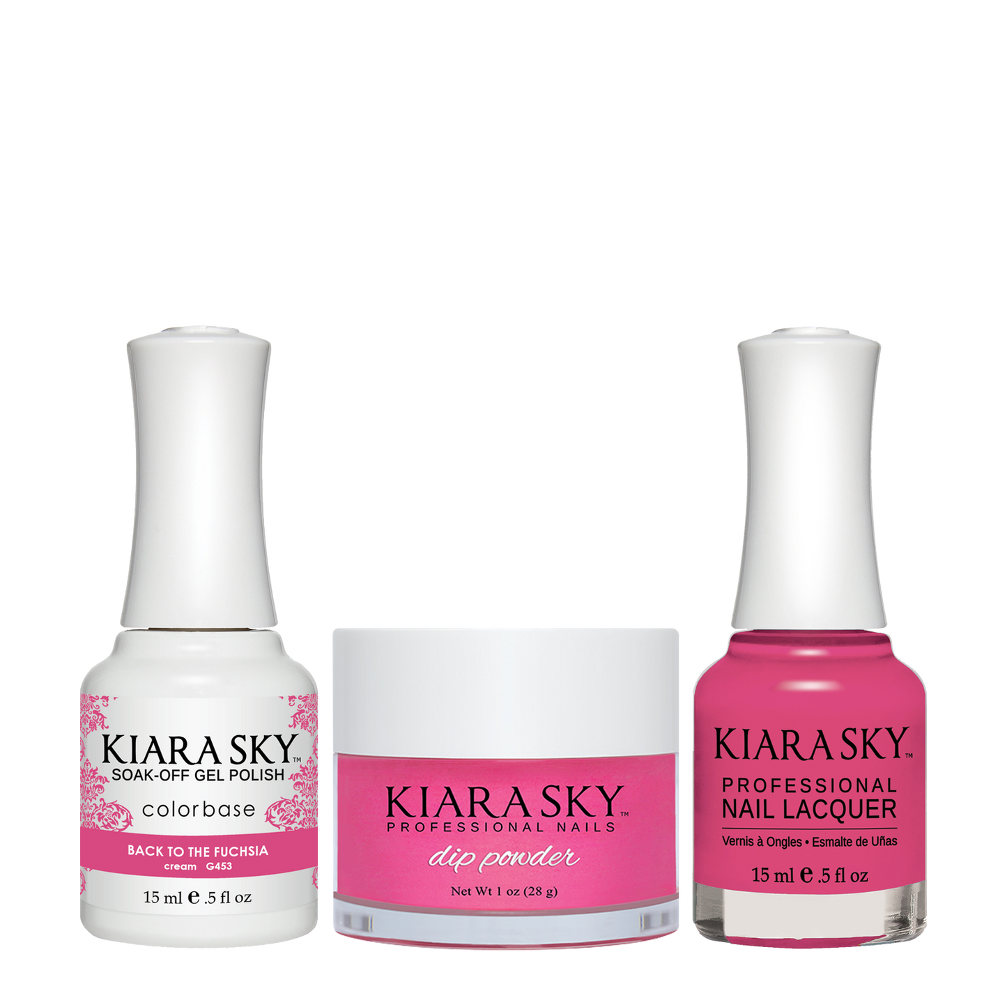 Kiara Sky 3in1 Dipping Powder + Gel Polish + Nail Lacquer, DGL 453, Back To The Fuchsia