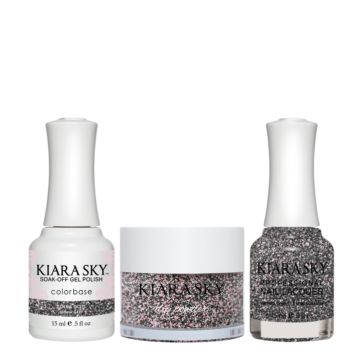 Kiara Sky 3in1 Dipping Powder + Gel Polish + Nail Lacquer, DGL 459, Polka Dots