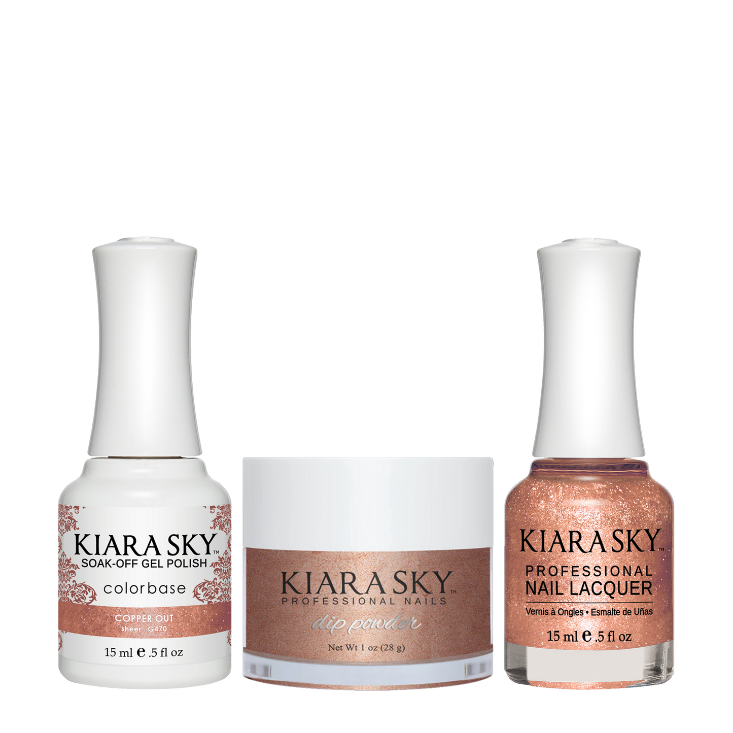 Kiara Sky 3in1 Dipping Powder + Gel Polish + Nail Lacquer, DGL 470, Copper Out