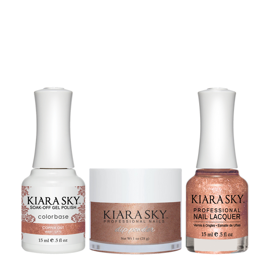 Kiara Sky 3in1 Dipping Powder + Gel Polish + Nail Lacquer, DGL 470, Copper Out