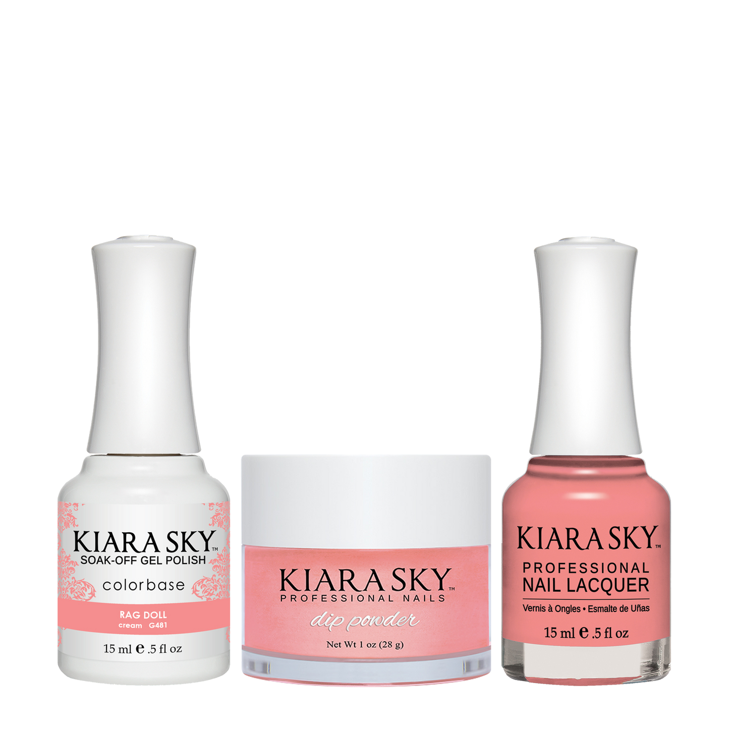 Kiara Sky 3in1 Dipping Powder + Gel Polish + Nail Lacquer, DGL 481, Rag Doll