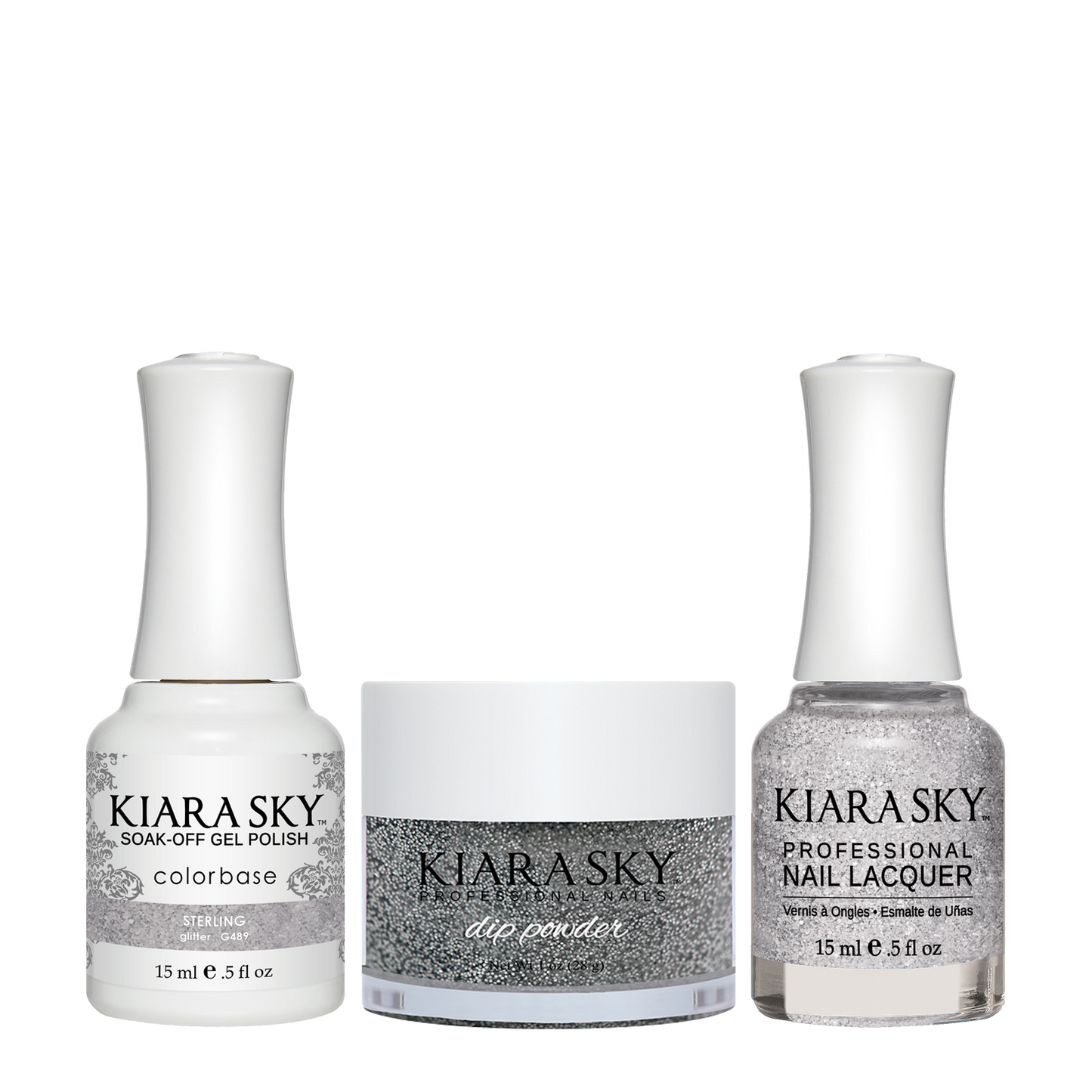 Kiara Sky 3in1 Dipping Powder + Gel Polish + Nail Lacquer, DGL 489, Sterling