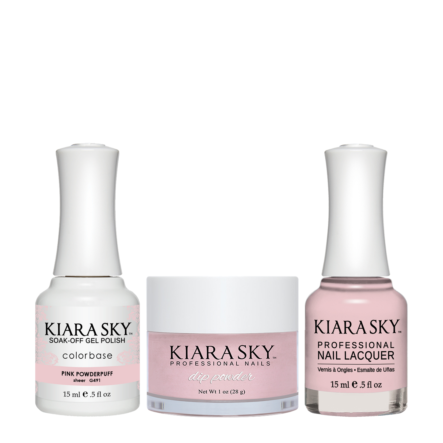 Kiara Sky 3in1 Dipping Powder + Gel Polish + Nail Lacquer, DGL 491, Pink-Powderpuff