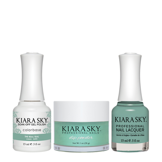 Kiara Sky 3in1 Dipping Powder + Gel Polish + Nail Lacquer, DGL 493, The-Real-Teal