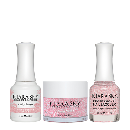 Kiara Sky 3in1 Dipping Powder + Gel Polish + Nail Lacquer, DGL 496, Pinking-Of-Sparkle