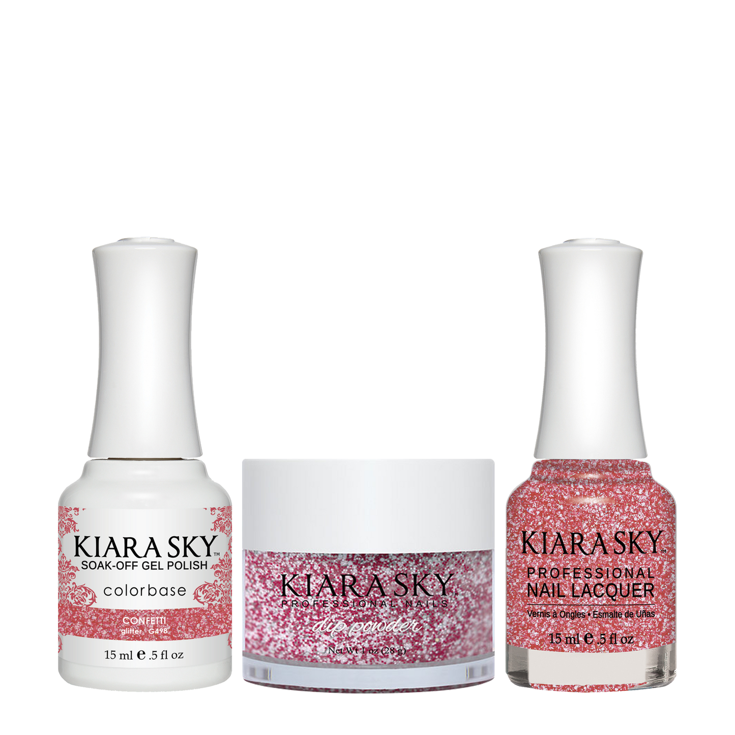 Kiara Sky 3in1 Dipping Powder + Gel Polish + Nail Lacquer, DGL 498, Confetti