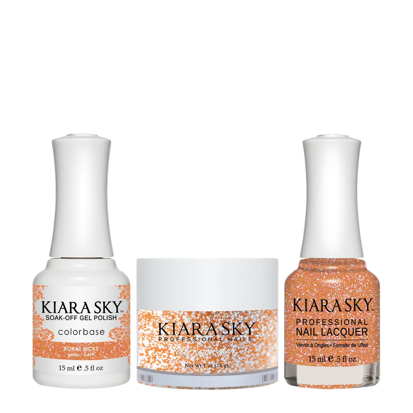 Kiara Sky 3in1 Dipping Powder + Gel Polish + Nail Lacquer, DGL 499, Koral-Kicks