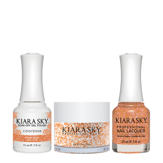 Kiara Sky 3in1 Dipping Powder + Gel Polish + Nail Lacquer, DGL 499, Koral-Kicks