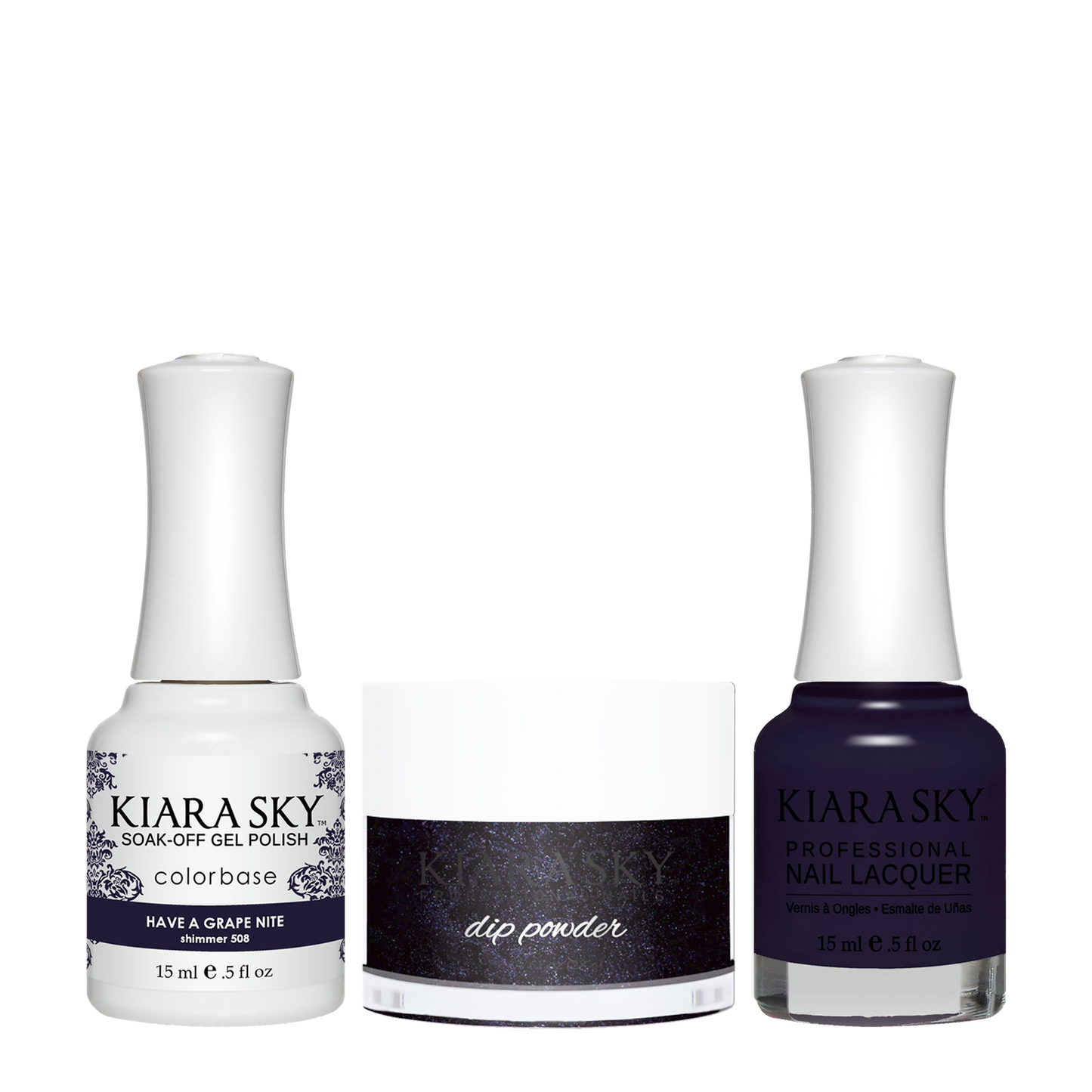 Kiara Sky 3in1 Dipping Powder + Gel Polish + Nail Lacquer, DGL 508, Have-A-Grape-Nite