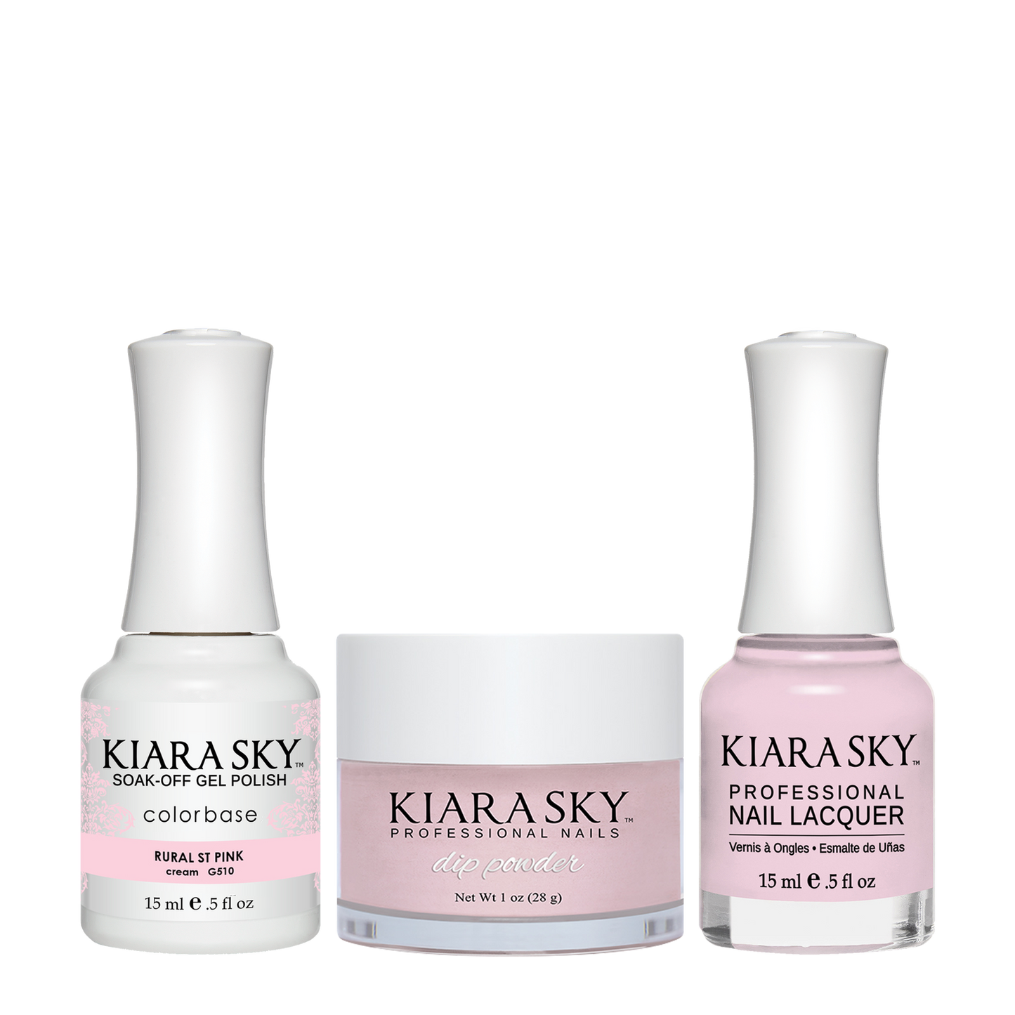 Kiara Sky 3in1 Dipping Powder + Gel Polish + Nail Lacquer, DGL 510, Rural-St-Pink