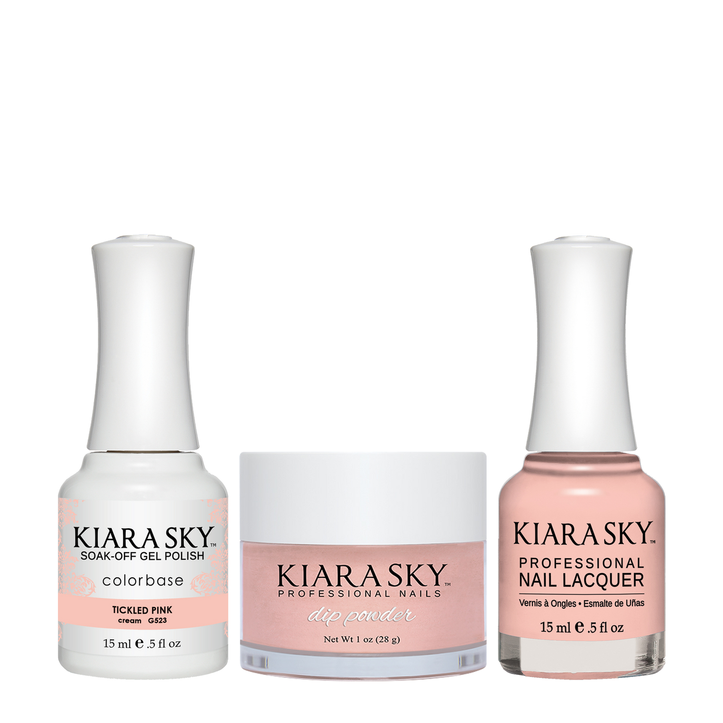 Kiara Sky 3in1 Dipping Powder + Gel Polish + Nail Lacquer, DGL 523, Tickled Pink