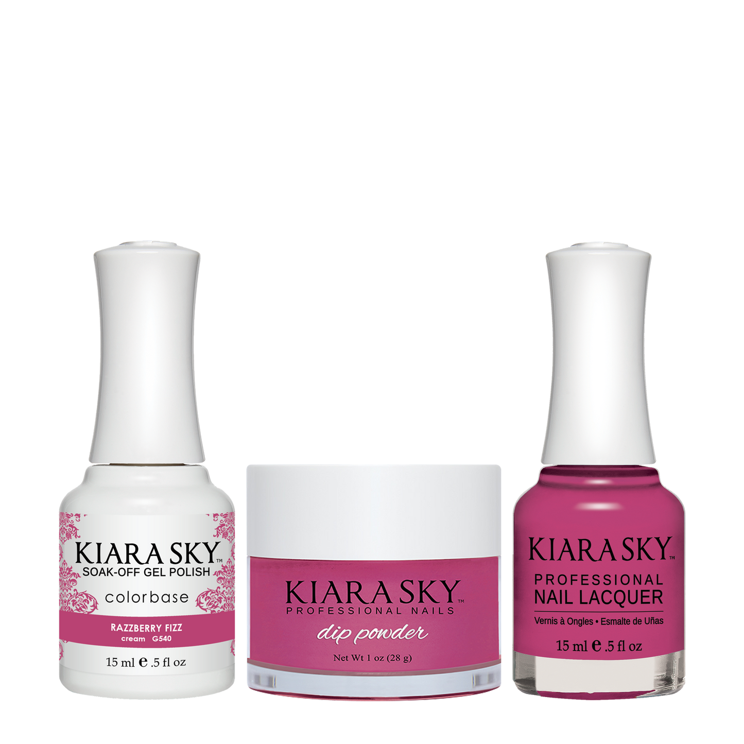 Kiara Sky 3in1 Dipping Powder + Gel Polish + Nail Lacquer, DGL 540, Razzberry Fizz