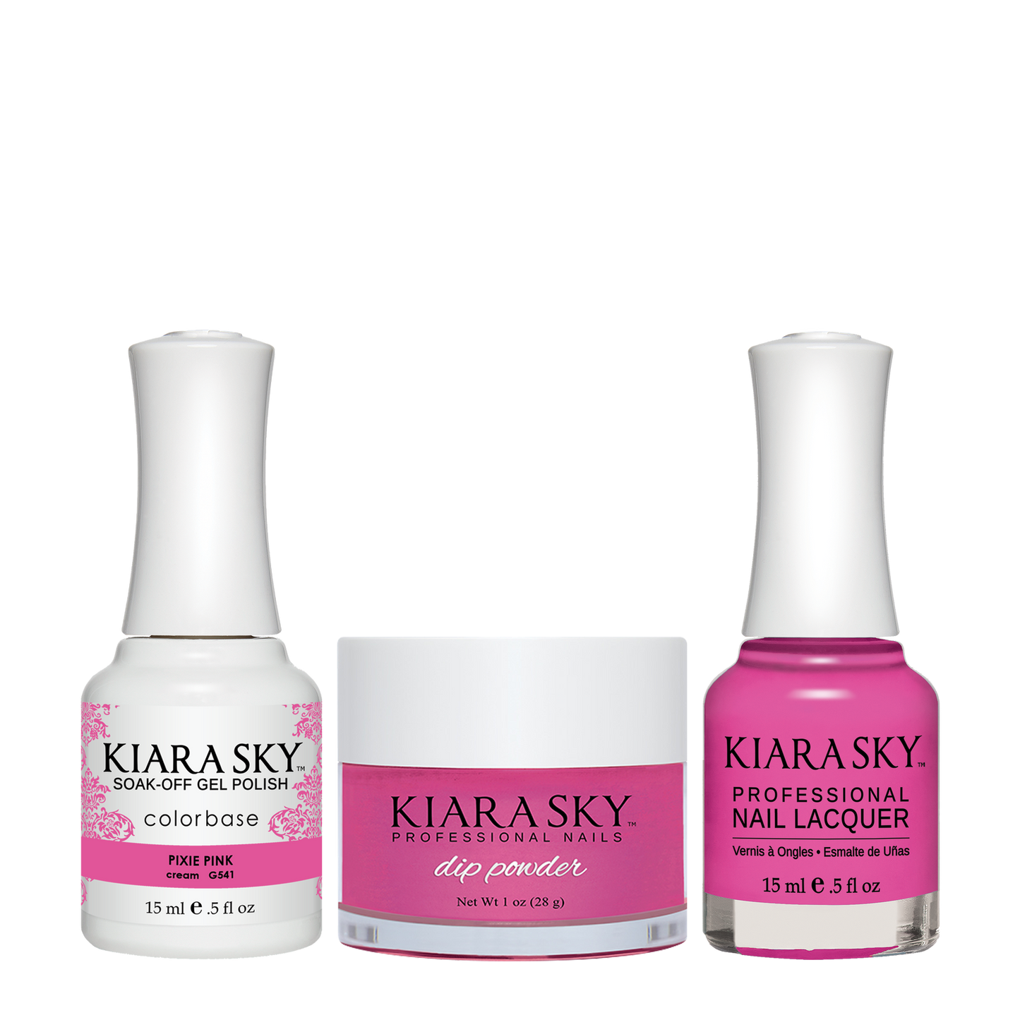 Kiara Sky 3in1 Dipping Powder + Gel Polish + Nail Lacquer, DGL 541, Pixie Pink