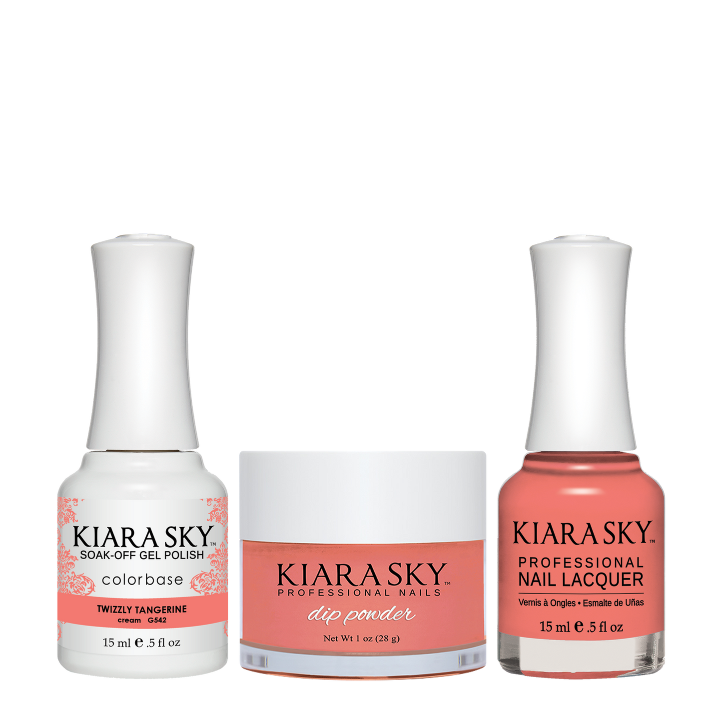 Kiara Sky 3in1 Dipping Powder + Gel Polish + Nail Lacquer, DGL 542, Twizzly Tangerine