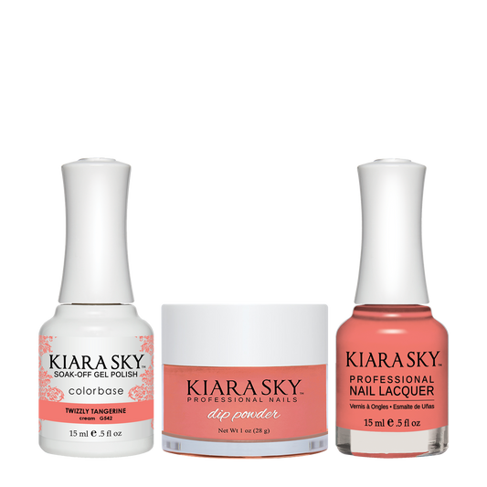 Kiara Sky 3in1 Dipping Powder + Gel Polish + Nail Lacquer, DGL 542, Twizzly Tangerine