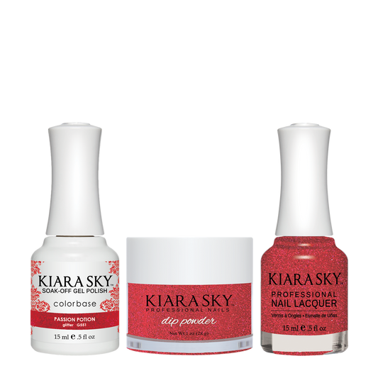 Kiara Sky 3in1 Dipping Powder + Gel Polish + Nail Lacquer, DGL 551, Passion Potion