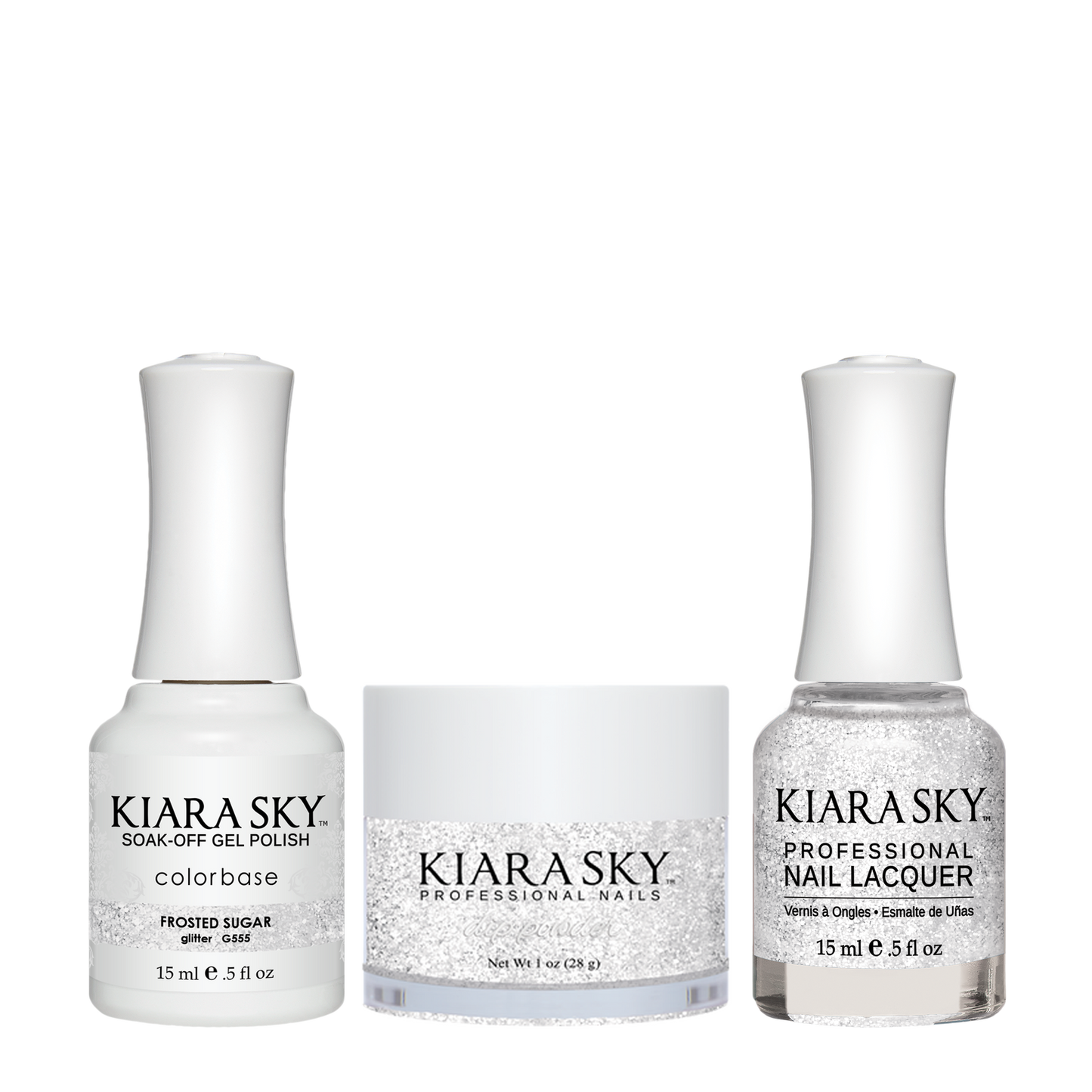 Kiara Sky 3in1 Dipping Powder + Gel Polish + Nail Lacquer, DGL 555, Frosted Sugar