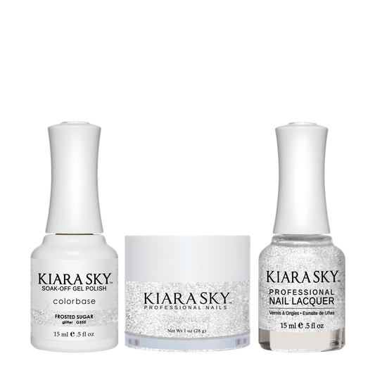 Kiara Sky 3in1 Dipping Powder + Gel Polish + Nail Lacquer, DGL 555, Frosted Sugar