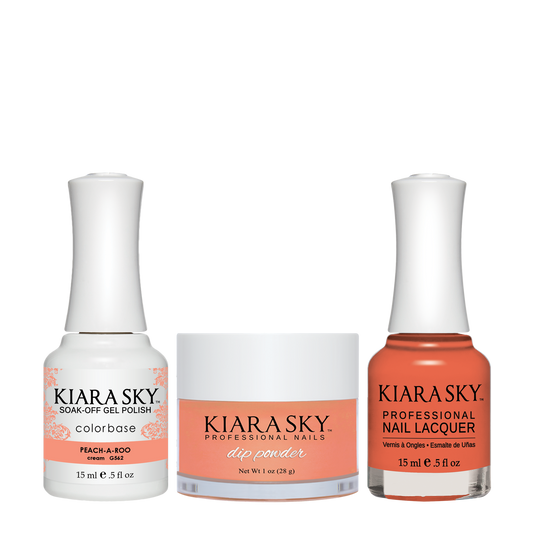 Kiara Sky 3in1 Dipping Powder + Gel Polish + Nail Lacquer, DGL 562, Peach A Roo