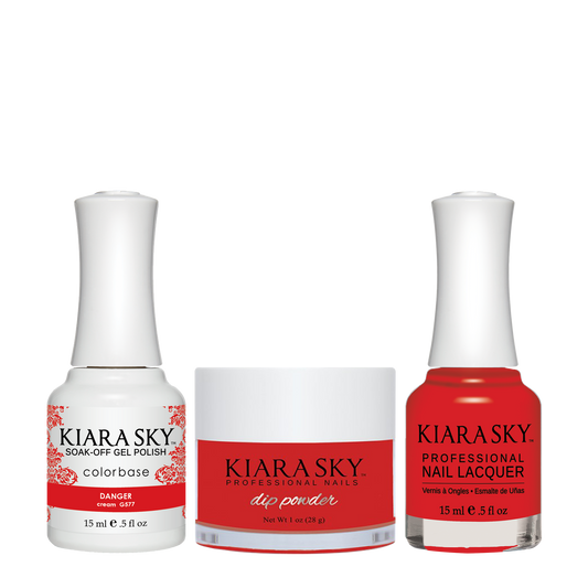 Kiara Sky 3in1 Dipping Powder + Gel Polish + Nail Lacquer, DGL 577, Danger