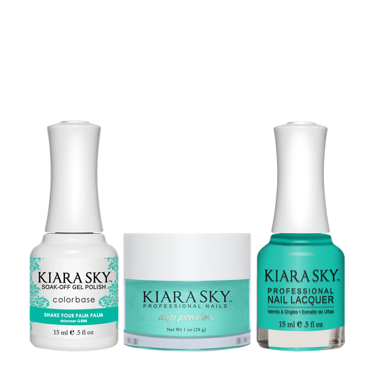 Kiara Sky 3in1 Dipping Powder + Gel Polish + Nail Lacquer, Road Trip Collection, DGL 588, Shake Your Palm Palm