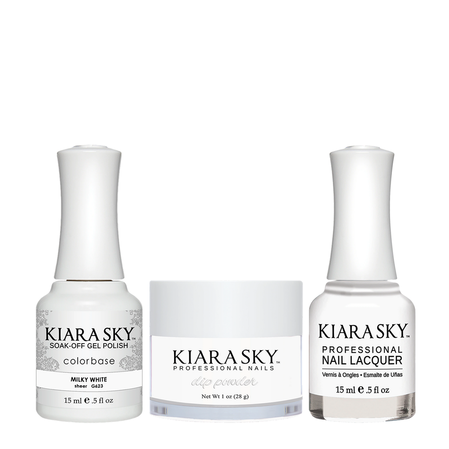 Kiara Sky 3in1 Dipping Powder + Gel Polish + Nail Lacquer, Jetsetter Collection, DGL 623, Milky White OK1009VD