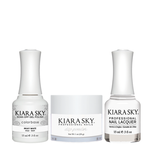 Kiara Sky 3in1 Dipping Powder + Gel Polish + Nail Lacquer, Jetsetter Collection, DGL 623, Milky White OK1009VD