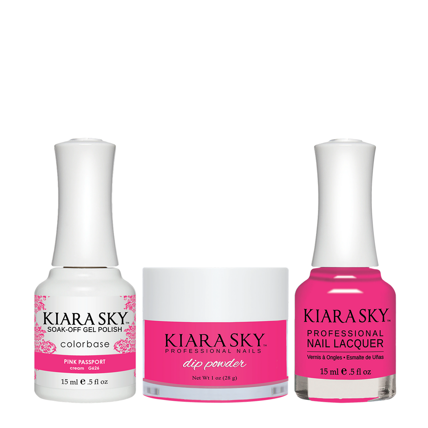 Kiara Sky 3in1 Dipping Powder + Gel Polish + Nail Lacquer, Jetsetter Collection, DGL 626, Pink Passport OK1009VD