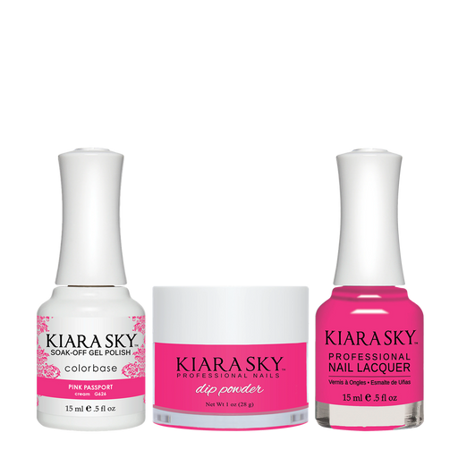 Kiara Sky 3in1 Dipping Powder + Gel Polish + Nail Lacquer, Jetsetter Collection, DGL 626, Pink Passport OK1009VD