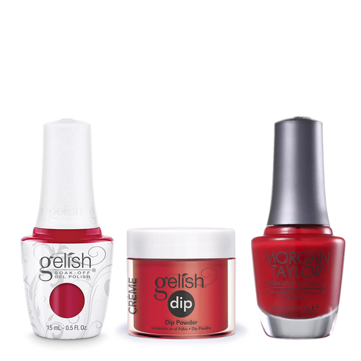 Gelish 3in1 Dipping Powder + Gel Polish + Nail Lacquer, Hot Rod Red, 861