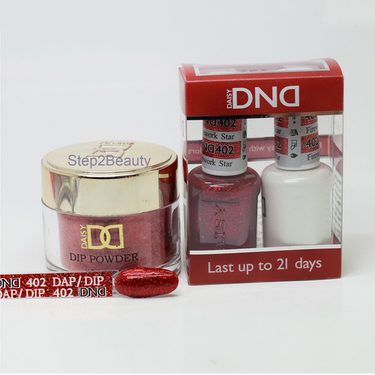 DND 3in1 Acrylic/Dipping Powder + Gel Polish + Nail Lacquer, 402, Firework Star