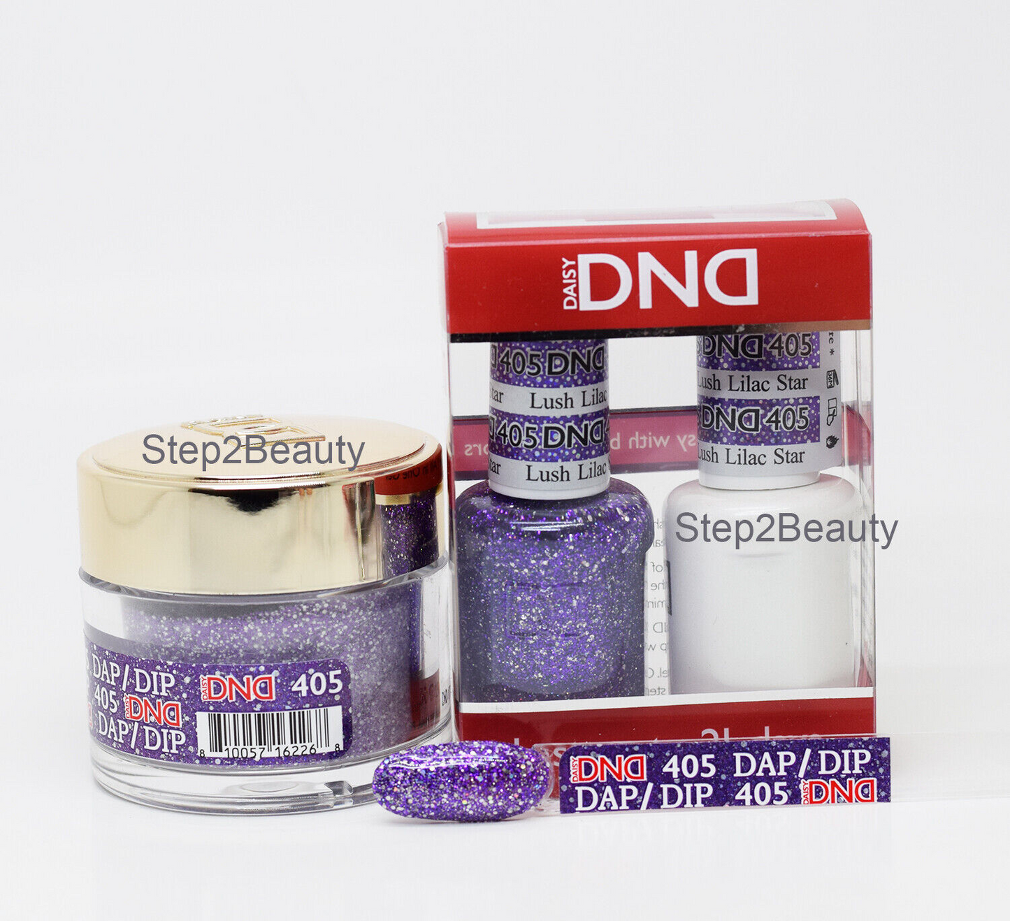 DND 3in1 Acrylic/Dipping Powder + Gel Polish + Nail Lacquer, 405, Lush Lilac Star