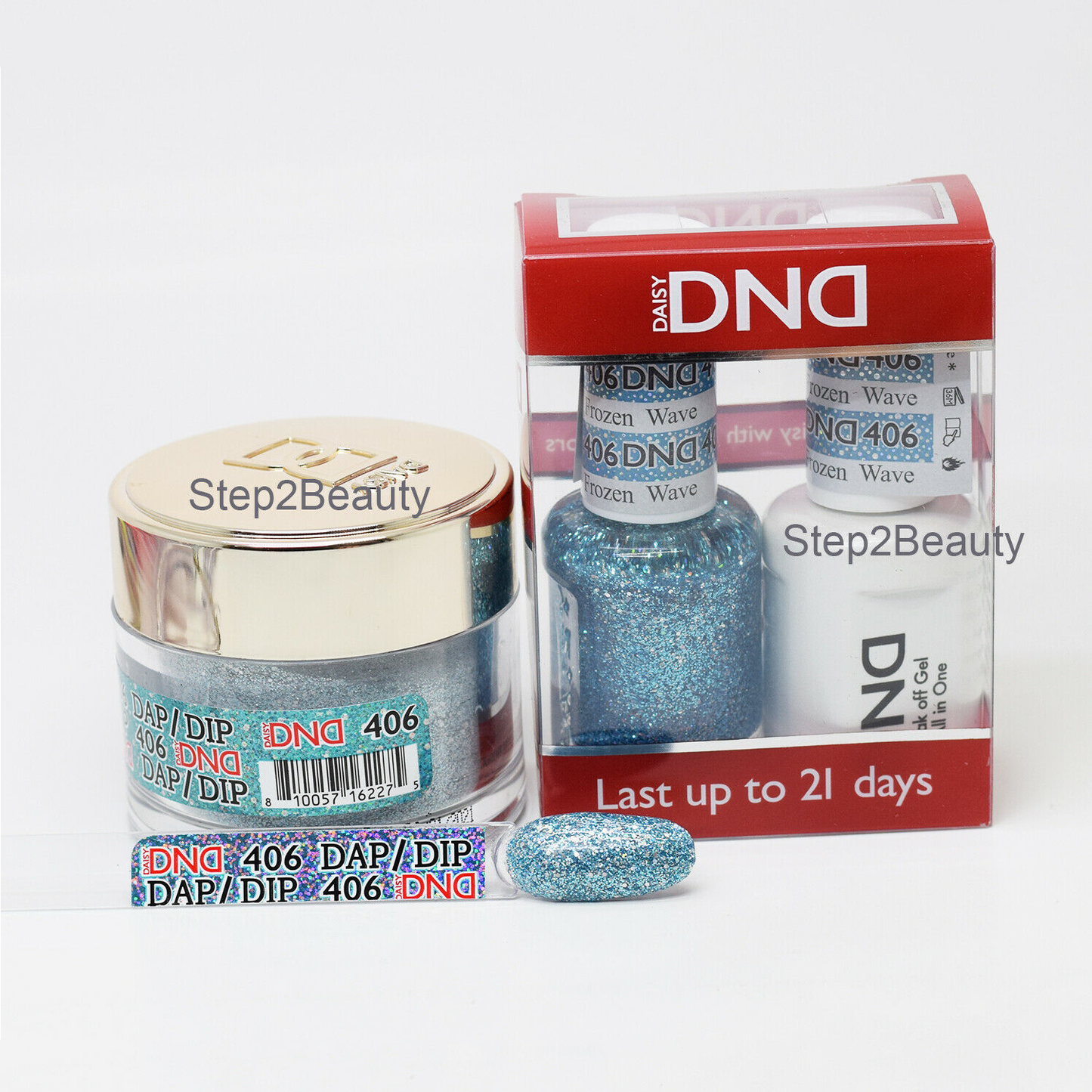 DND 3in1 Acrylic/Dipping Powder + Gel Polish + Nail Lacquer, 406, Frozen Wave