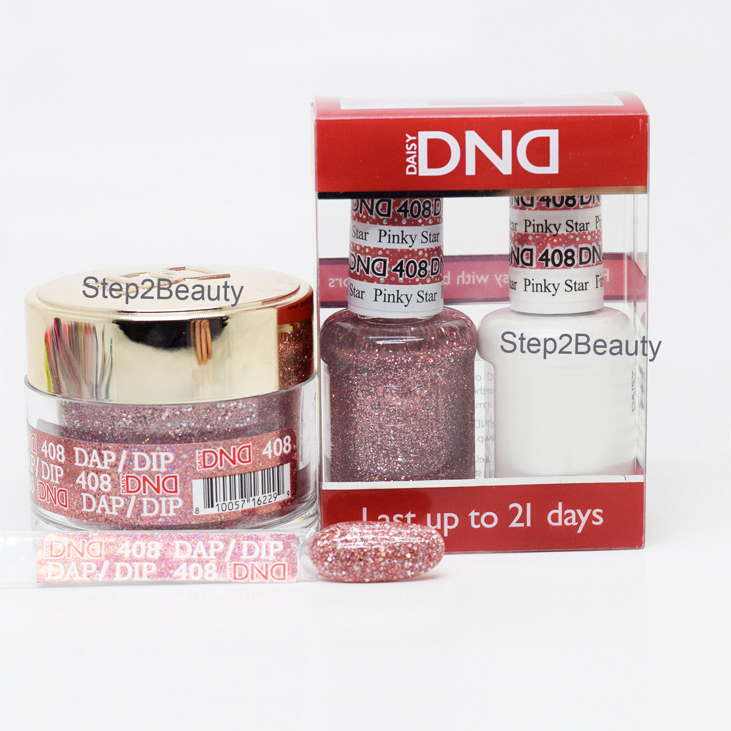 DND 3in1 Acrylic/Dipping Powder + Gel Polish + Nail Lacquer, 408, Pinky Star