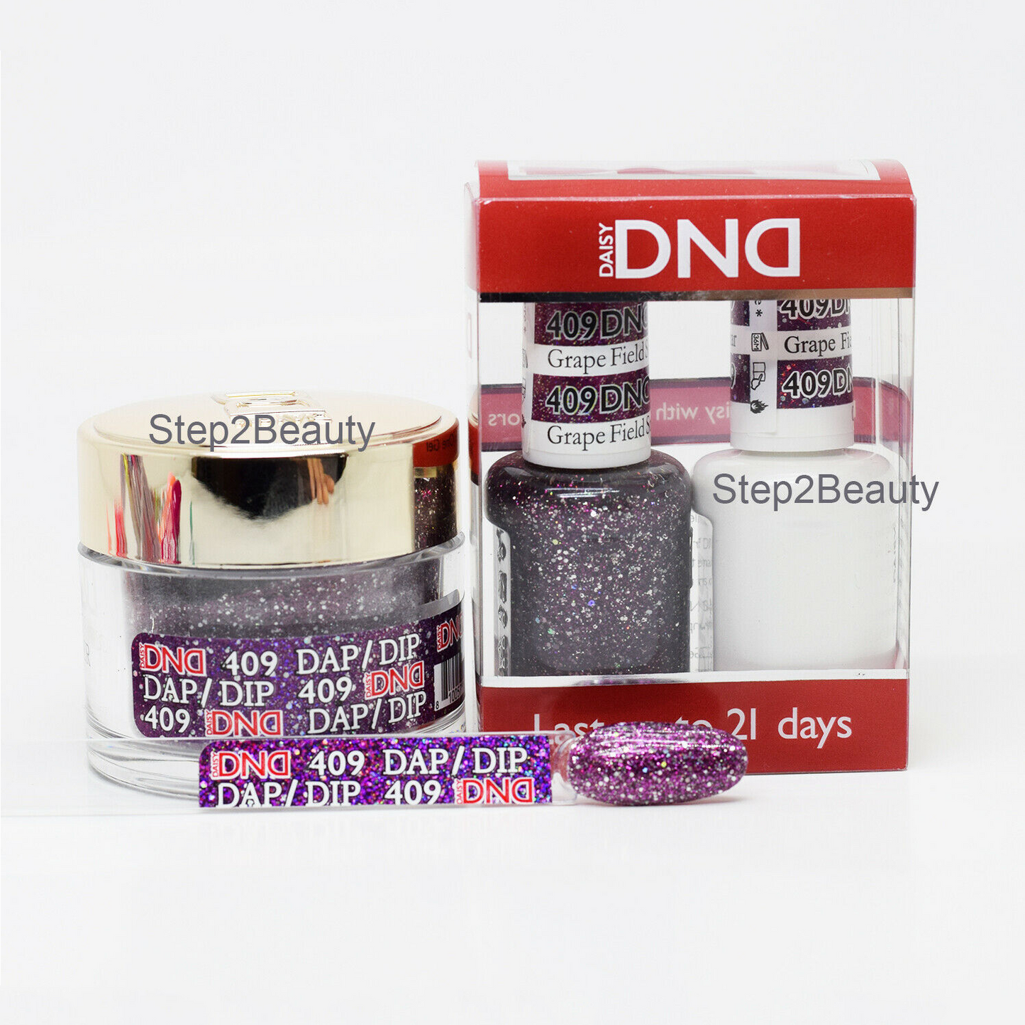 DND 3in1 Acrylic/Dipping Powder + Gel Polish + Nail Lacquer, 409, Grape Field Star