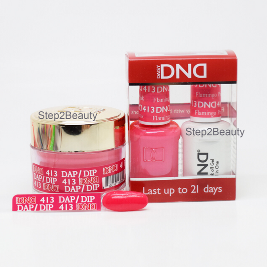 DND 3in1 Acrylic/Dipping Powder + Gel Polish + Nail Lacquer, 413, Flamingo Pink