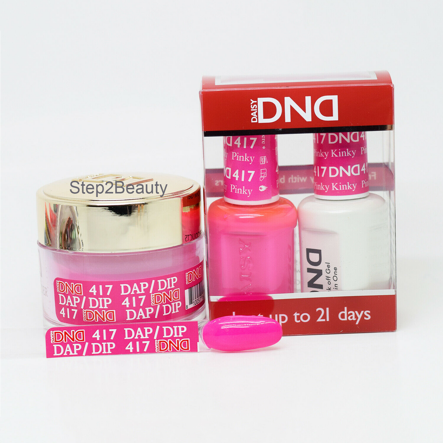 DND 3in1 Acrylic/Dipping Powder + Gel Polish + Nail Lacquer, 417, Pinky Kinky