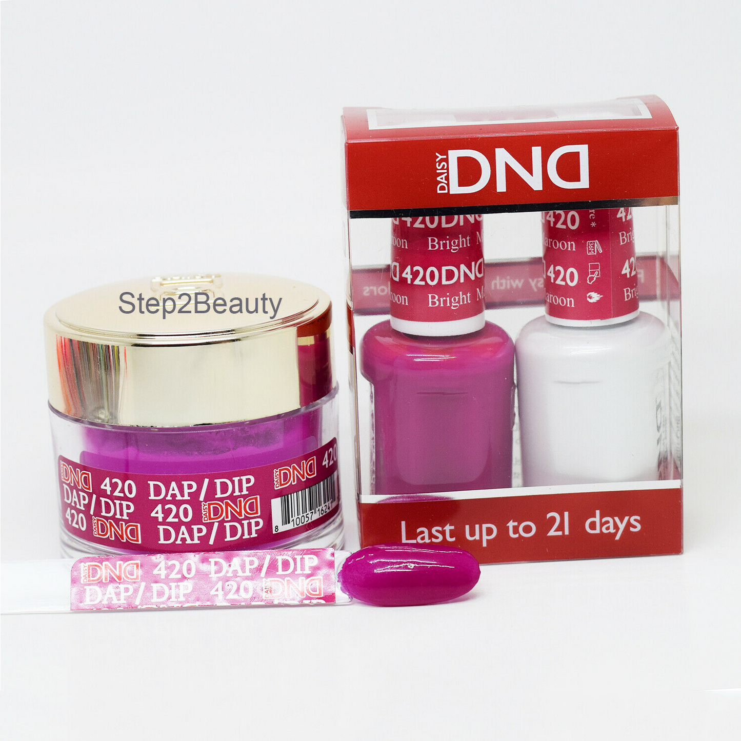 DND 3in1 Acrylic/Dipping Powder + Gel Polish + Nail Lacquer, 420, Bright Maroon