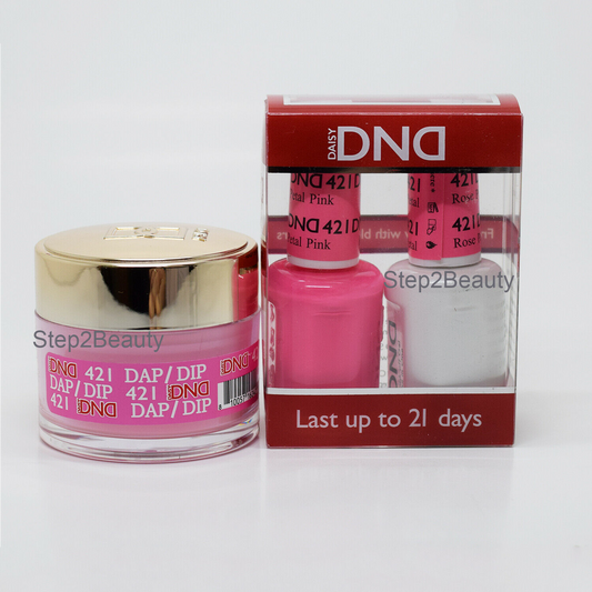 DND 3in1 Acrylic/Dipping Powder + Gel Polish + Nail Lacquer, 421, Rose Petal Pink