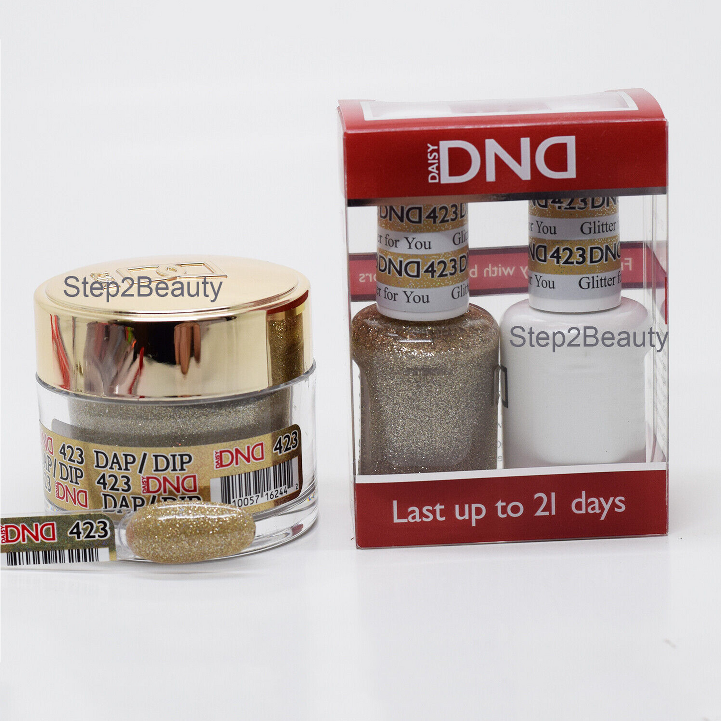 DND 3in1 Acrylic/Dipping Powder + Gel Polish + Nail Lacquer, 423, Glitter For You