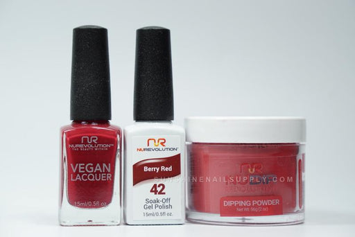 NuRevolution 3in1 Dipping Powder + Gel Polish + Nail Lacquer, 042, Berry Red OK1129