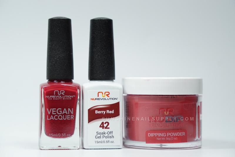 NuRevolution 3in1 Dipping Powder + Gel Polish + Nail Lacquer, 042, Berry Red OK1129