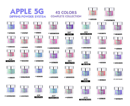 Apple Dipping Powder, 5G Collection, 2oz, Full line of 42 colors (Form 401 to 421 & 580 to 600)