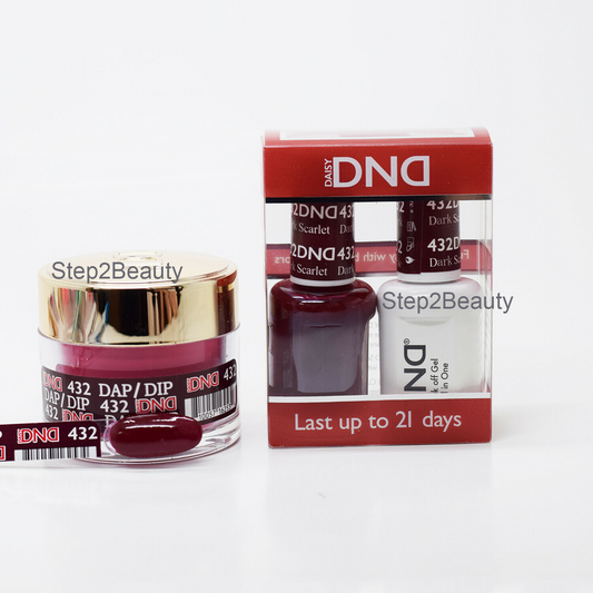 DND 3in1 Acrylic/Dipping Powder + Gel Polish + Nail Lacquer, 432, Dark Scarlet