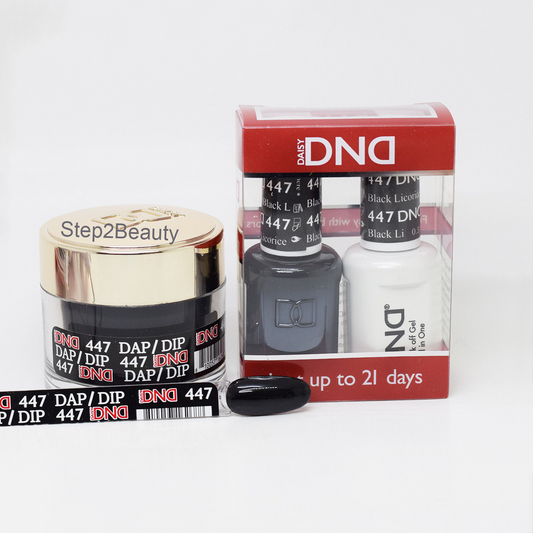 DND 3in1 Acrylic/Dipping Powder + Gel Polish + Nail Lacquer, 447, Black Licorice