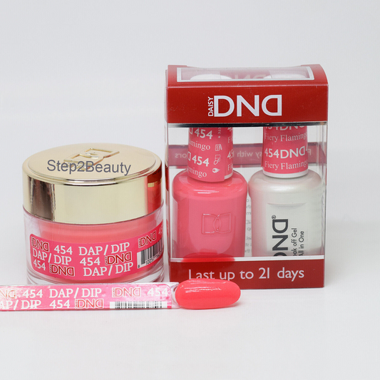 DND 3in1 Acrylic/Dipping Powder + Gel Polish + Nail Lacquer, 454, Fiery Flamingo