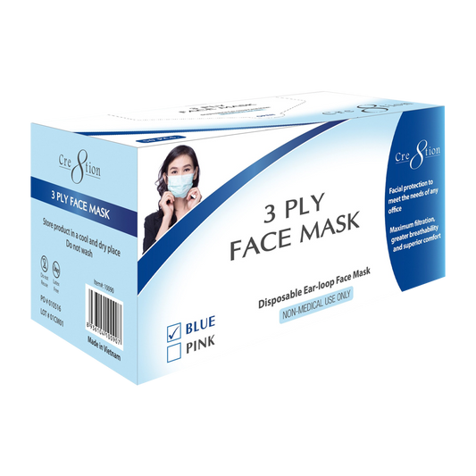 Cre8tion Disposable 3 Ply Face Mask, Blue, BOX, 10090 OK0715VD