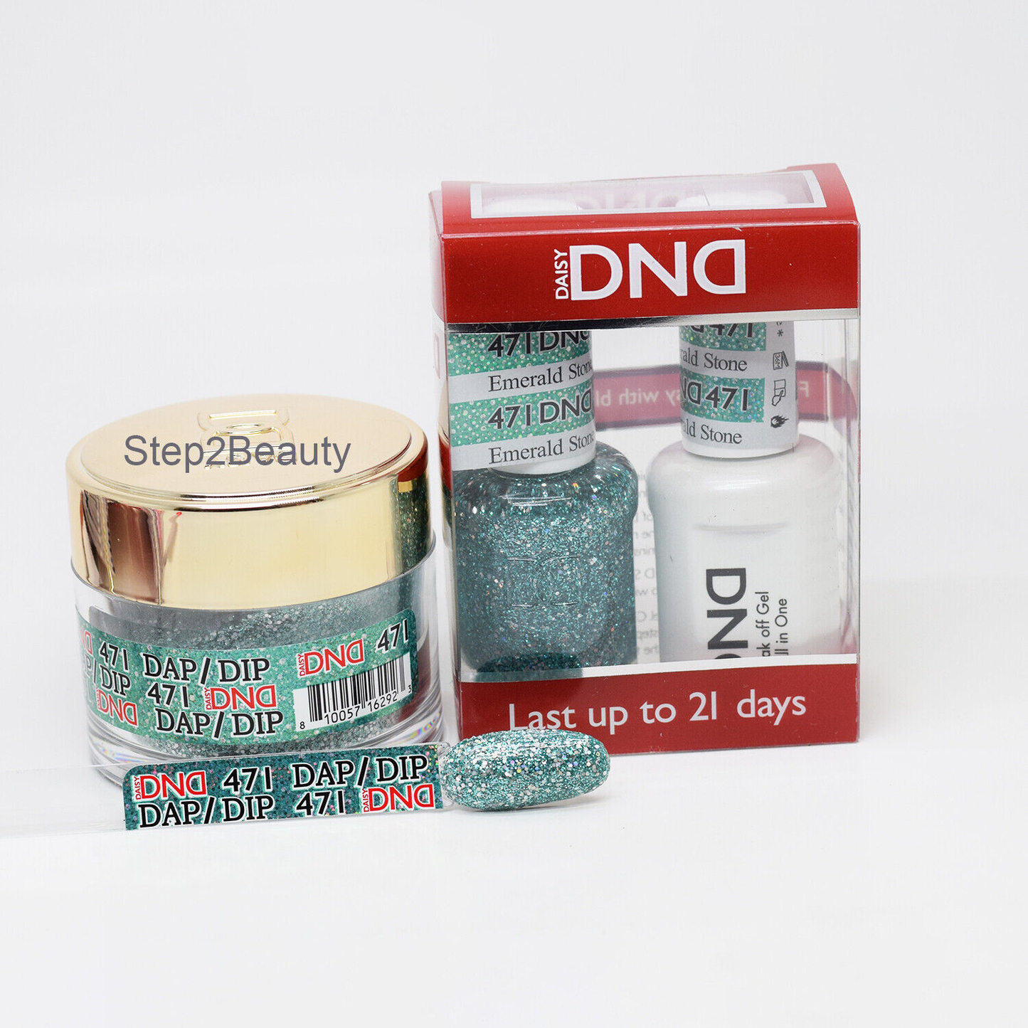 DND 3in1 Acrylic/Dipping Powder + Gel Polish + Nail Lacquer, 471, Emerald Stone