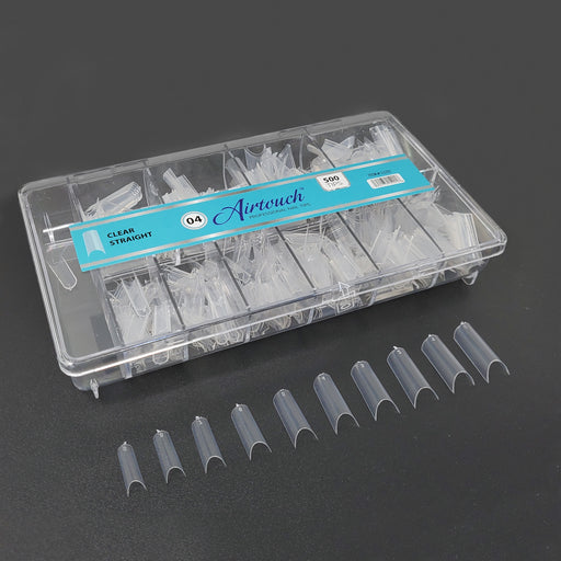Airtouch Nail Tips Box, 04, CLEAR - STRAIGHT, 10 sizes (From #00 To #09), 500pcs/box, 15201 (Packing: 100 boxes/case) OK1114VD